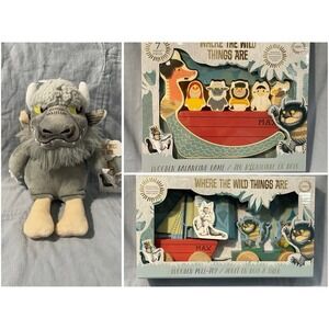 NEW Set of Where the Wild Things Are Wooden Toy Figures Game & 9" Bernard Plush